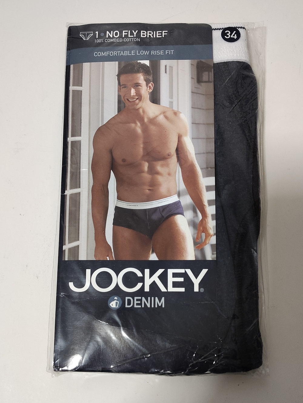 Vtg 2002 Jockey Denim Men's No Fly Brief in Navy with White Waistband -1pk-Sz 34